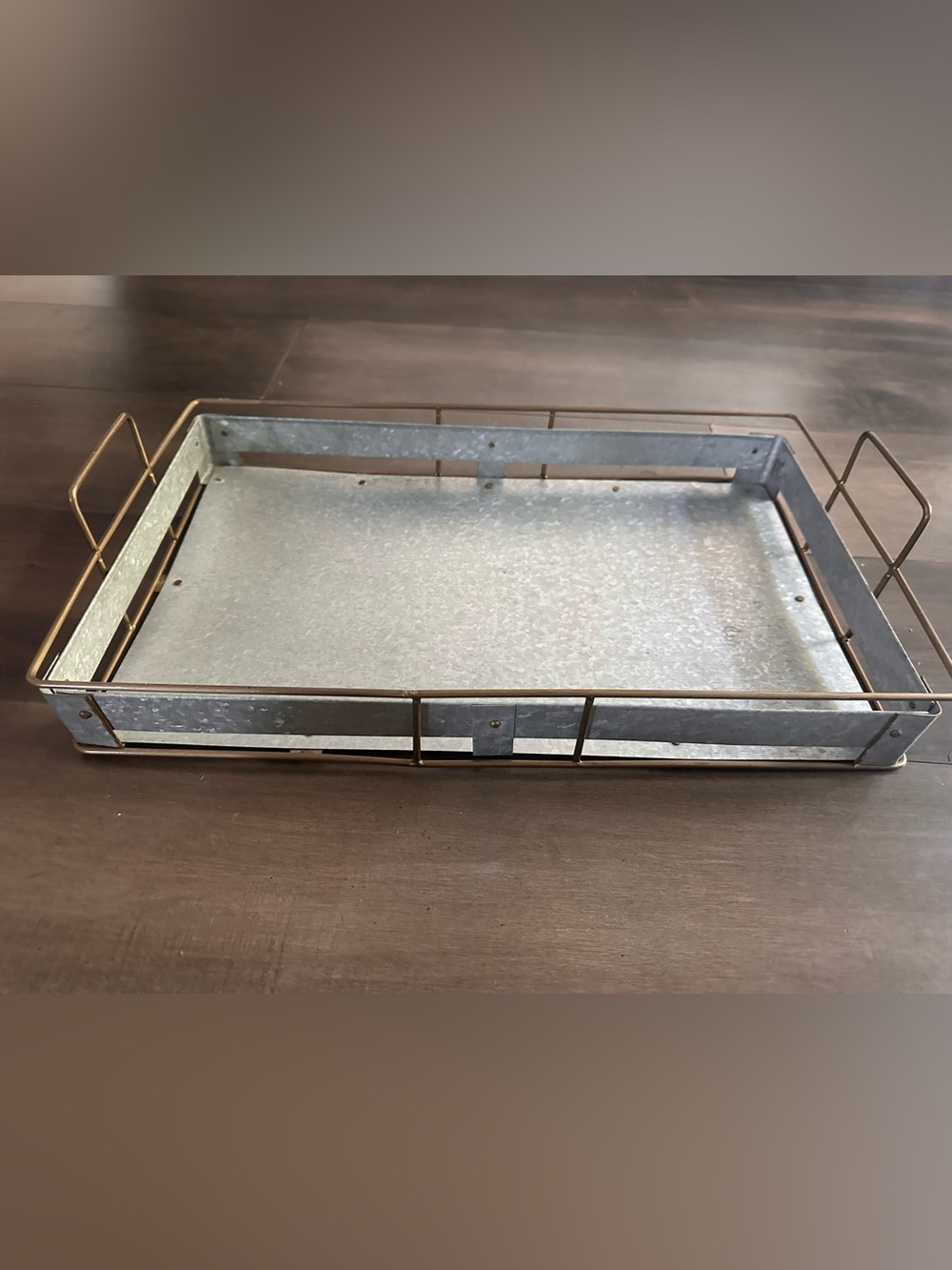 Hearth and Hand Metal Galvanized Serving Tray with gold  Handles -